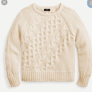 Diagonal cable-knit crewneck sweater